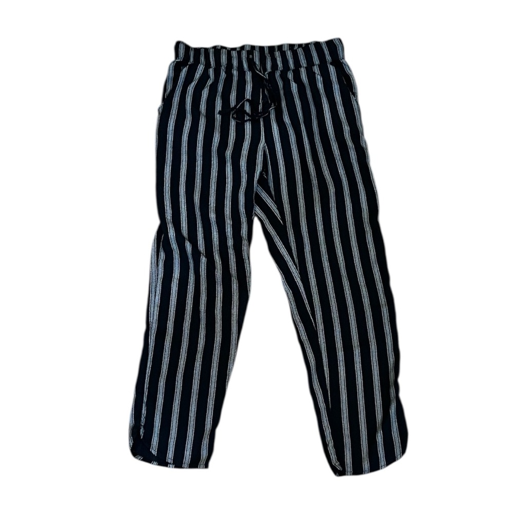 American Eagle Flowy Black Pants with White Pinstripes Size S
